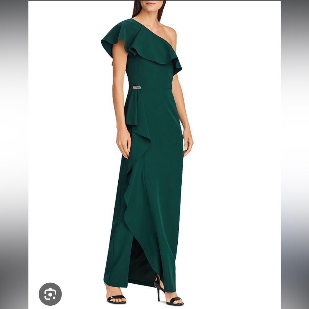 Ralph Lauren long green one shoulder dress